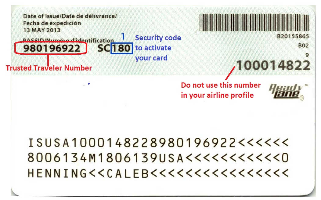 Known Traveler Number on Global Entry Card (Unlimited Guides)