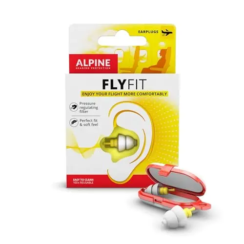 Alpine FlyFit earplugs with hypoallergenic material for airplane travel