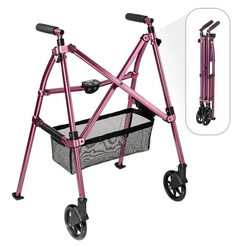 Stander Wonder Walker Plus folded to 7-inch diameter for easy air travel storage