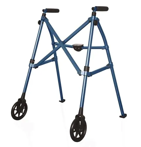 Stander Space Saver folding walker in cobalt blue with ski glides