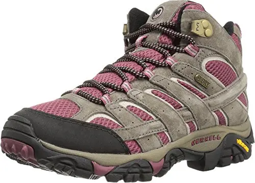 Merrell Women's Moab 2 Mid Waterproof Hiking Boot in Boulder/Blush color