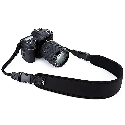 Generic DSLR camera neck strap with neoprene padding and quick-release clips