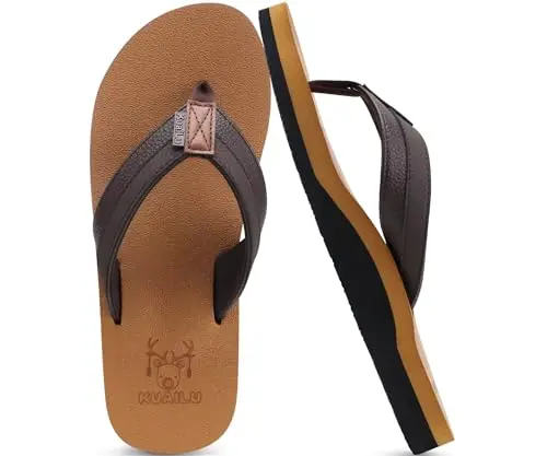 KuaiLu men's arch support flip flops on pool deck