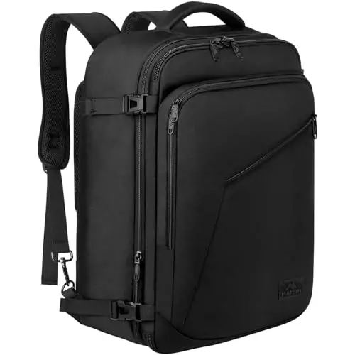 MATEIN expandable travel backpack showing hidden backpack straps and multiple compartments