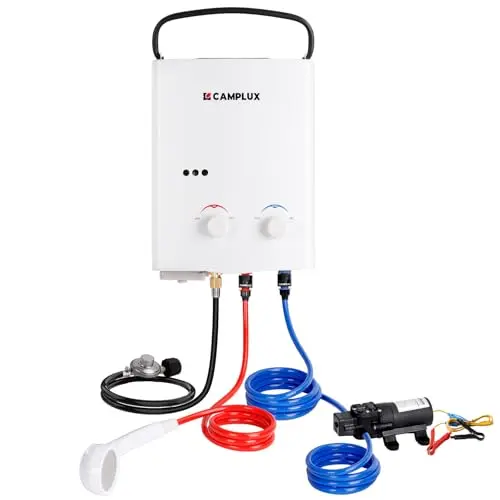 CAMPLUX 5L portable propane water heater with pump kit