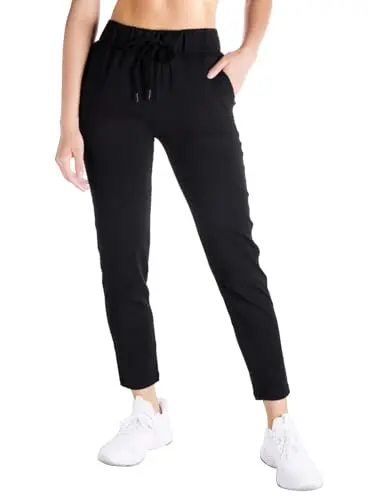 Yogipace Petite Travel Pants in black with tapered leg design