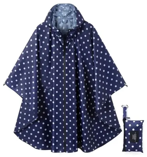 Rain poncho with zipper front and hood detail