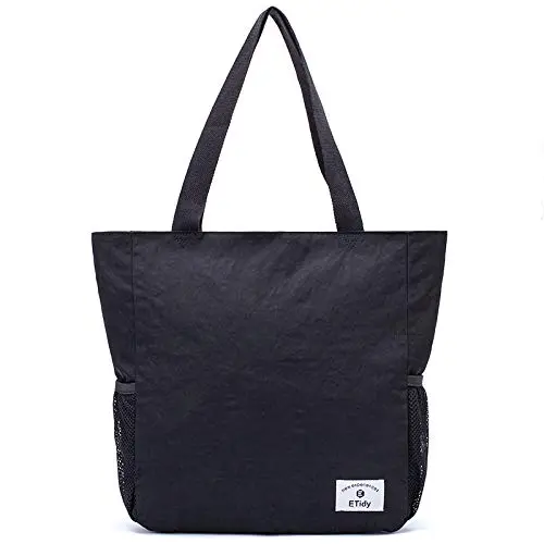 ETidy foldable tote bag with multiple pockets and zippered compartments
