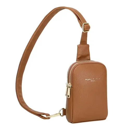 INICAT small sling bag in brown leather with adjustable strap and card slots