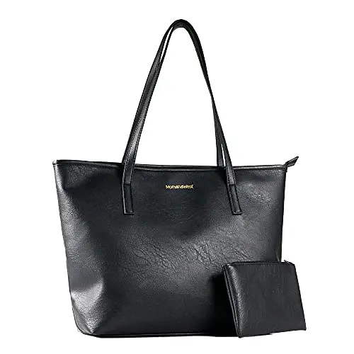 Montana West leather-look tote bag showing spacious interior and included pouch