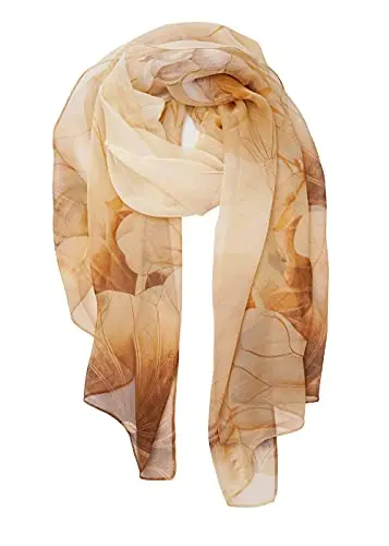 YOUR SMILE lightweight voile floral scarf in khaki flower pattern