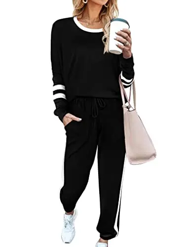 ALOODOR women's two-piece sweatsuit with color block design
