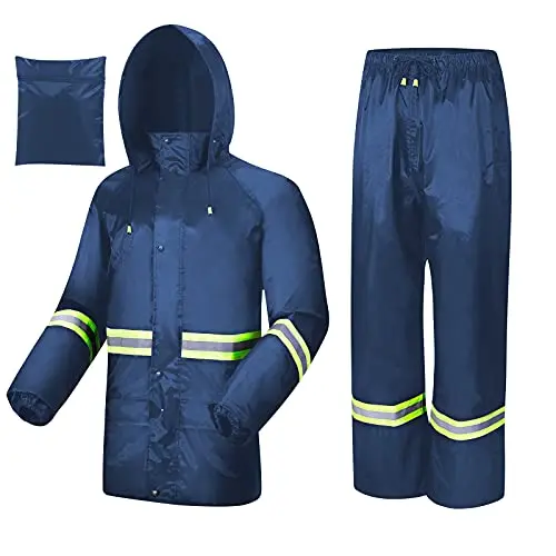AMKsedom budget rain suit with reflective safety strips for hiking