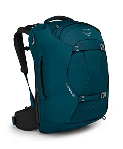 Osprey Fairview women's travel backpack with adjustable torso and stowable harness