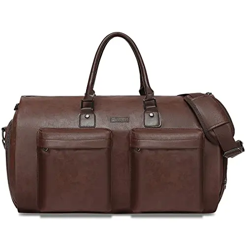 MODOKER convertible leather garment bag that transforms into duffel