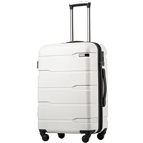 Coolife white hardside carry-on luggage with spinner wheels