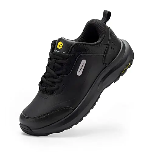 FitVille extra wide hiking shoes in black showing spacious toe box design