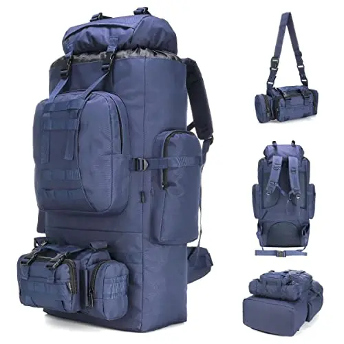 King'sGuard 100L tactical hiking backpack with molle webbing and separate belt bag