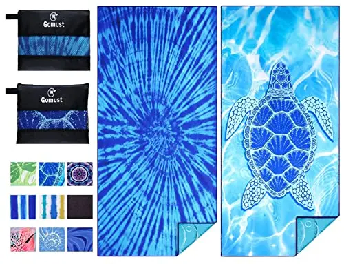 Gomust two-pack microfiber beach towels with turtle tie-dye pattern