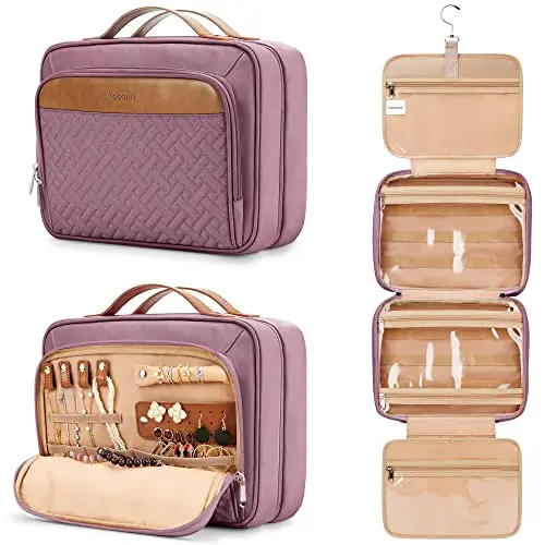 Travel hanging toiletry bag with detachable bottom and jewelry compartment