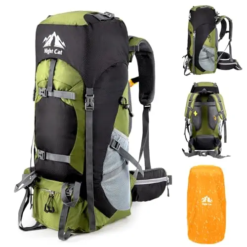 Night Cat 70L hiking backpack for men and women with no internal frame