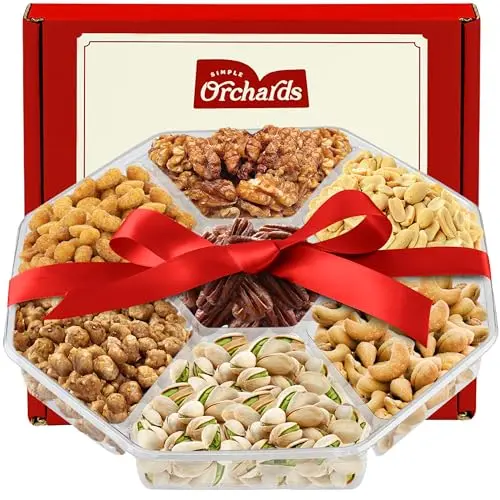 Simple Orchards holiday nuts gift basket with 7 sectional platter