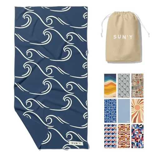 SUN'Y waffle weave microfiber beach towel with tropical pattern