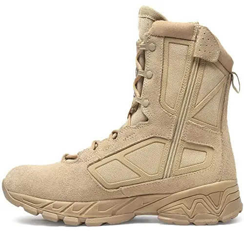 RIELD men's military tactical boots with side zipper in sand color