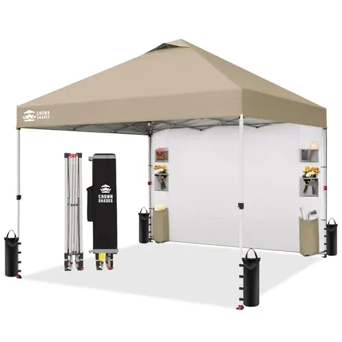 CROWN SHADES 10x10 pop-up canopy with beige sidewall and organizer pockets