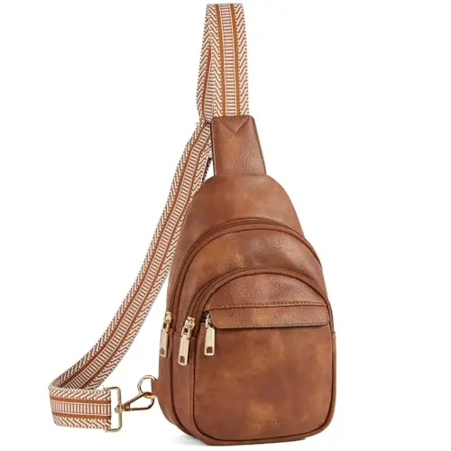 BOSTANTEN small sling bag in brown vegan leather with adjustable strap and multiple pockets