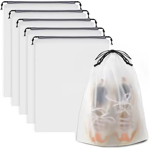 Clear plastic drawstring shoe bags for travel packing