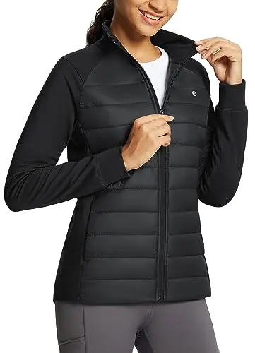 BALEAF women's running jacket in black with water-resistant fabric and stretch panels