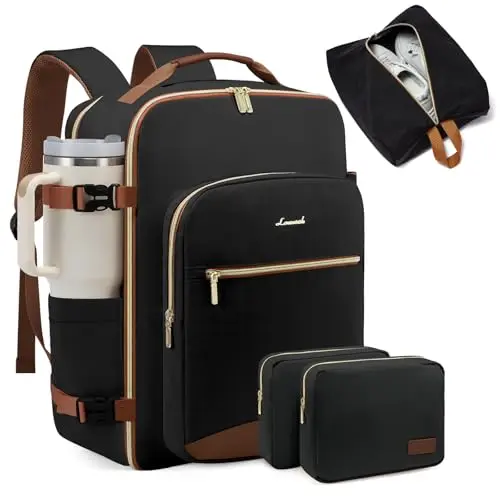 LOVEVOOK 40L travel backpack showing spacious interior and included packing cubes