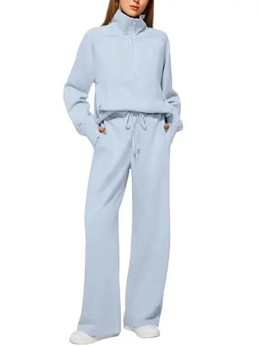 Casly Lamiit Two Piece Set with half-zip sweatshirt and wide leg pants