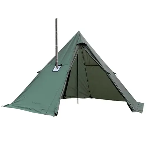 WaldWander budget hot tent with snow skirt in green color