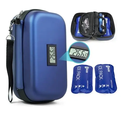 Gosemai insulin travel cooler with temperature display and ice packs