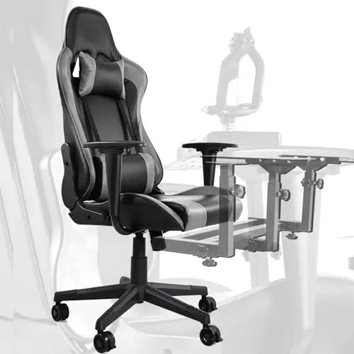Minneer gaming chair in grey with waist pillow, headrest, and locking wheels