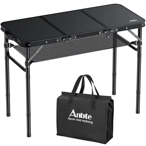 Anbte black folding camping table with storage net
