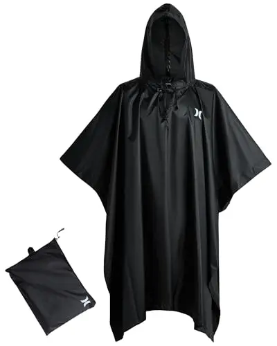 Hurley waterproof rain poncho folded in compact pouch
