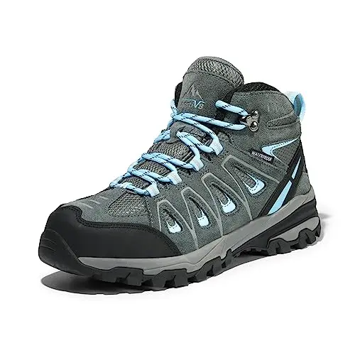 NORTIV 8 women's waterproof hiking boots on rocky trail