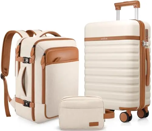 UKEIN 3-piece luggage set including carry-on suitcase, backpack, and toiletry bag