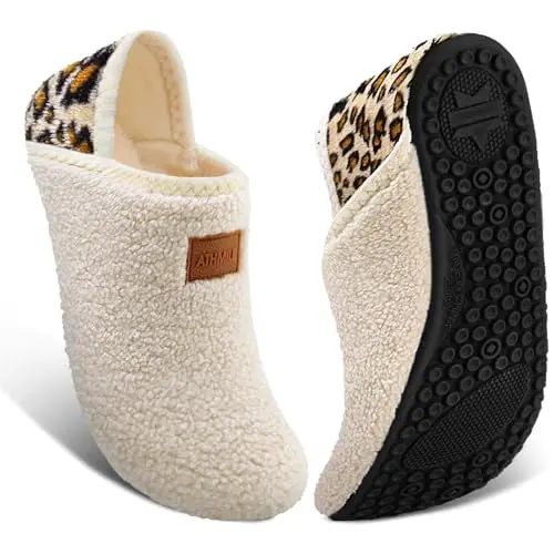 ATHMILE house slippers with furry design and non-slip sole