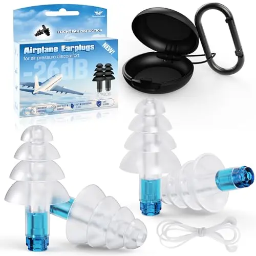 VIGOROAD earplugs with silicone connector cord for airplane pressure