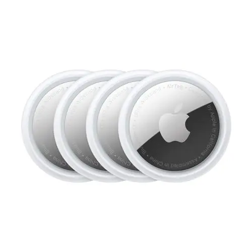 Apple AirTag 4-pack showing compact white trackers