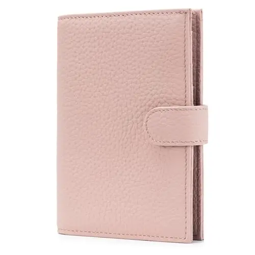 Karmiir leather passport holder wallet in pink with multiple card slots