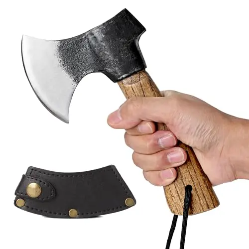 Cor cordium small camping axe with wooden handle and leather sheath