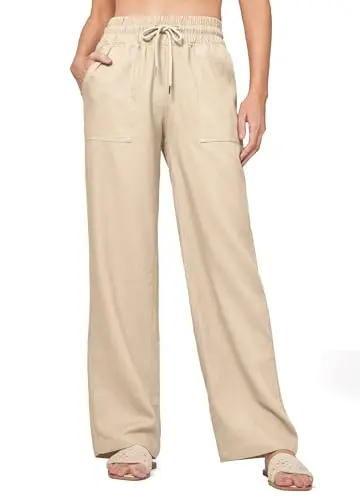Willit women's linen wide leg pants in khaki