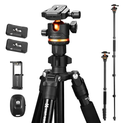 K&F CONCEPT 76 inch professional travel tripod with ball head and phone holder