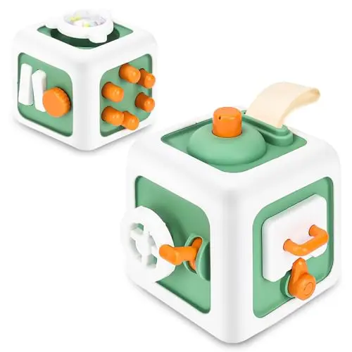 SOSUSHOE green busy board cube with 6 learning activities for toddlers