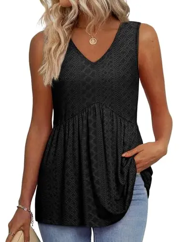 Women's babydoll style tank top with flowy hem in black